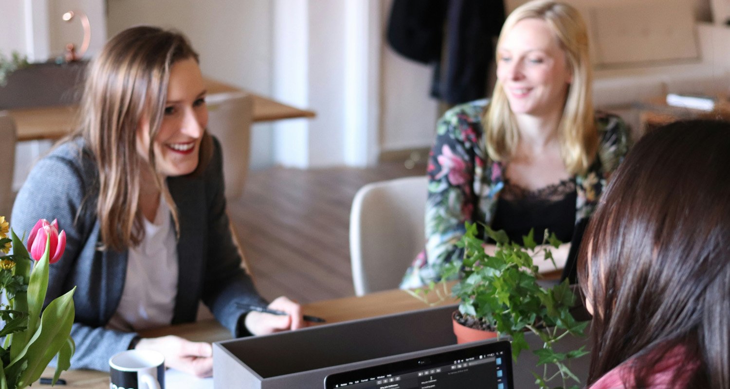 Business professionals holding a meeting in a business setting.